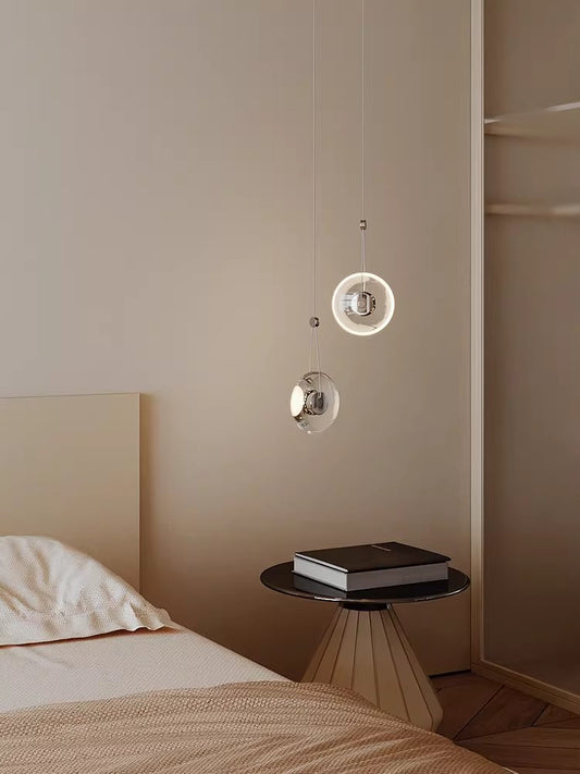 Modern minimalist luxury floating crystal chandelier | Minimalist artistic translucent disc design | Nordic style lighting fixture for living room, dining room, and staircase.