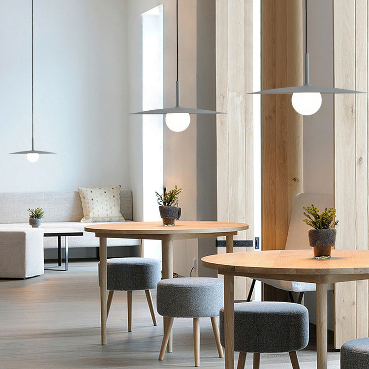 Modern Nordic Hanging Pendant Light with Milk Glass Shade - Single Bulb Ceiling Fixture in Black/Grey/White. 10/12.5 Width