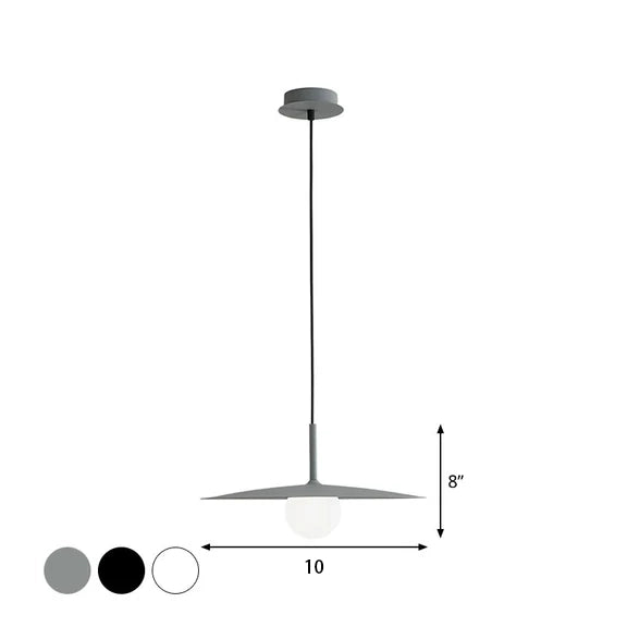 Modern Nordic Hanging Pendant Light with Milk Glass Shade - Single Bulb Ceiling Fixture in Black/Grey/White. 10/12.5 Width