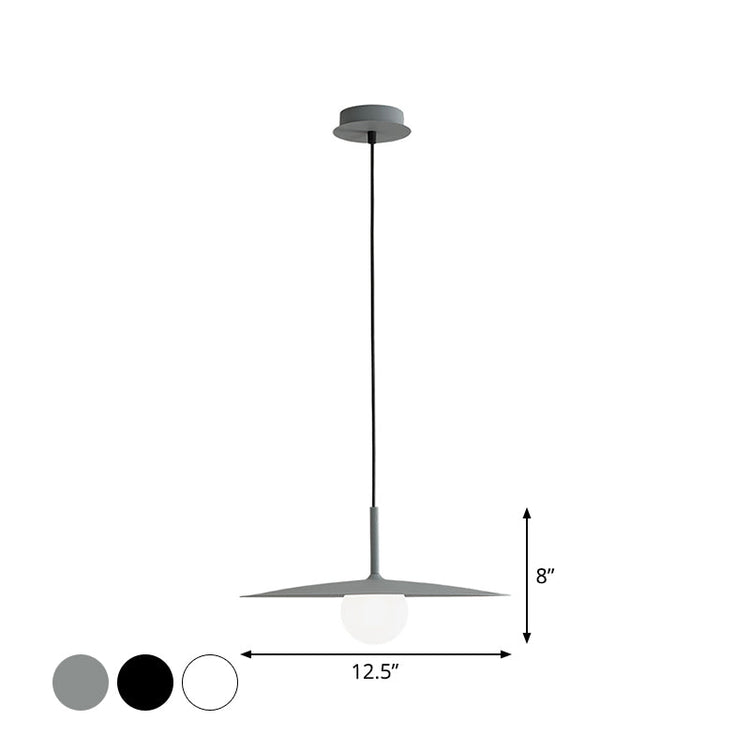Modern Nordic Hanging Pendant Light with Milk Glass Shade - Single Bulb Ceiling Fixture in Black/Grey/White. 10/12.5 Width