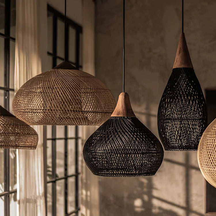 Braided Rattan Swag Pendant Lamp