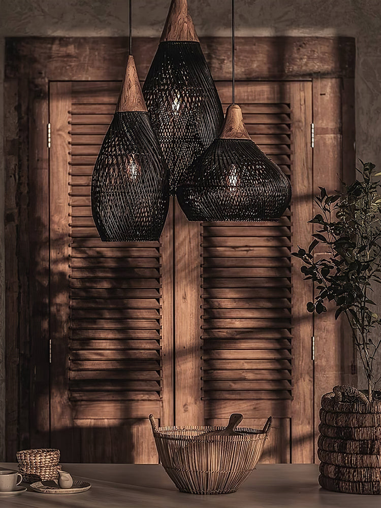 Braided Rattan Swag Pendant Lamp