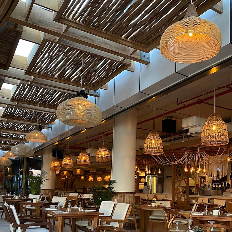 Braided Rattan Swag Pendant Lamp