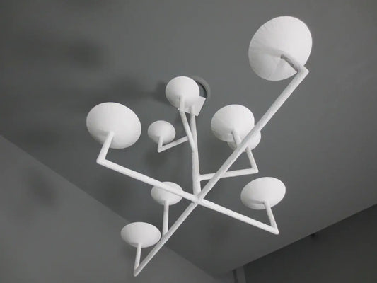 9 Cup Rectangular Chandelier with White Finish