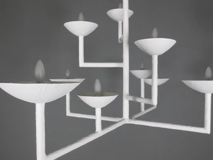 9 Cup Rectangular Chandelier with White Finish