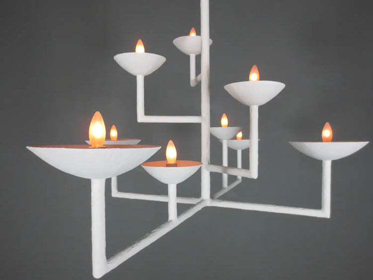 9 Cup Rectangular Chandelier with White Finish