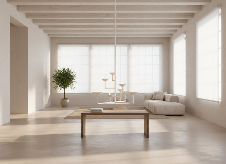 9 Cup Rectangular Chandelier with White Finish