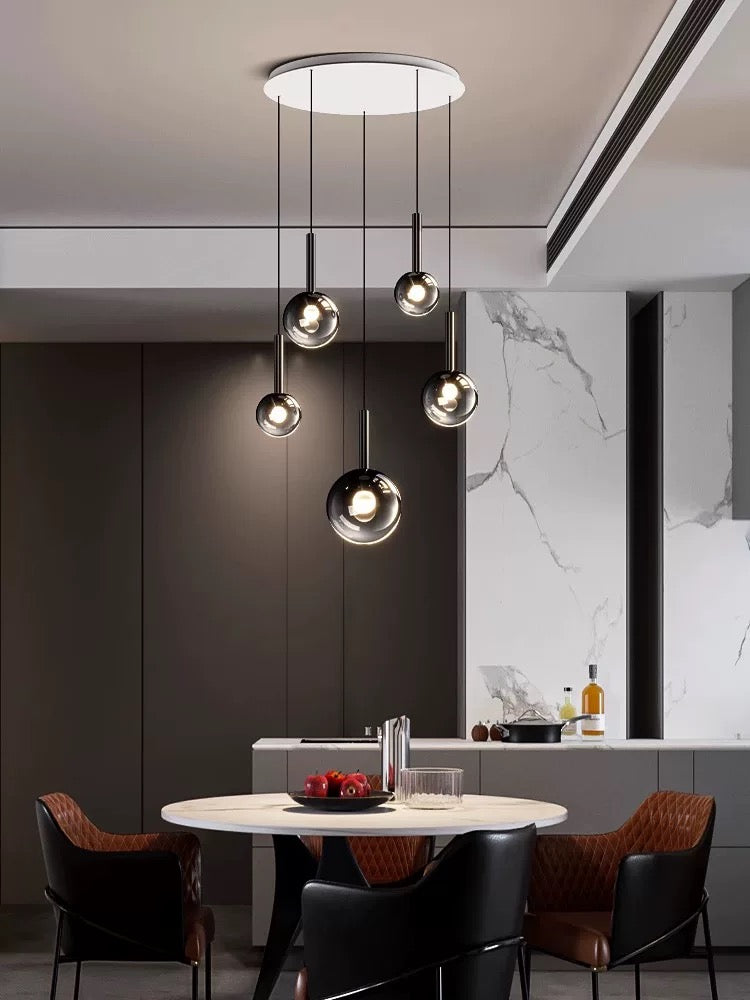 Modern Staircase Chandelier With Gradient Glass Globes