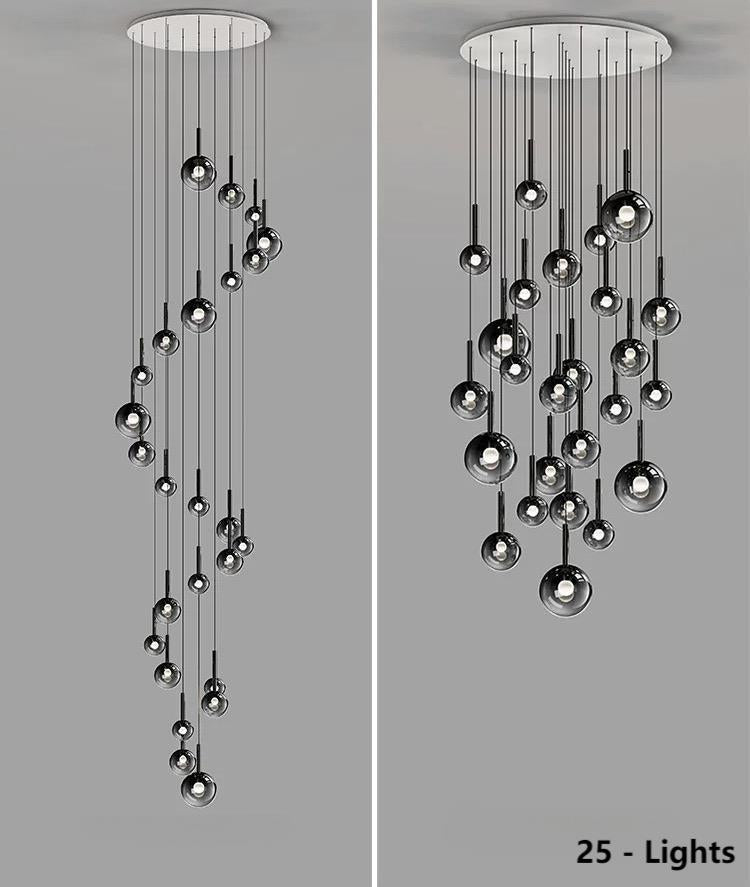 Modern Staircase Chandelier With Gradient Glass Globes