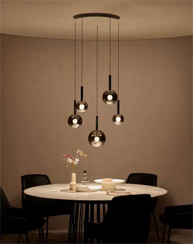 Modern Staircase Chandelier With Gradient Glass Globes