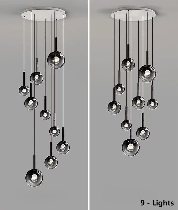 Modern Staircase Chandelier With Gradient Glass Globes