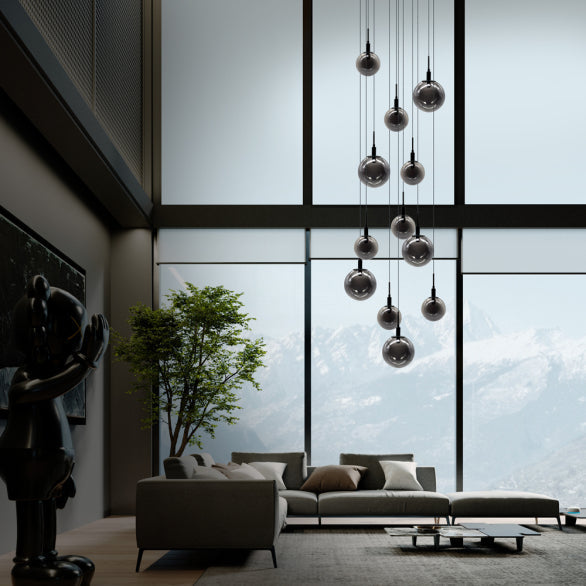 Modern Staircase Chandelier With Gradient Glass Globes