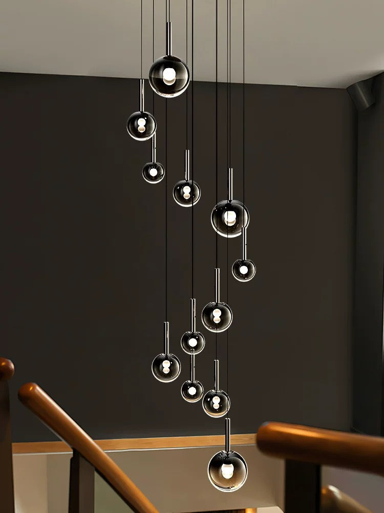 Modern Staircase Chandelier With Gradient Glass Globes