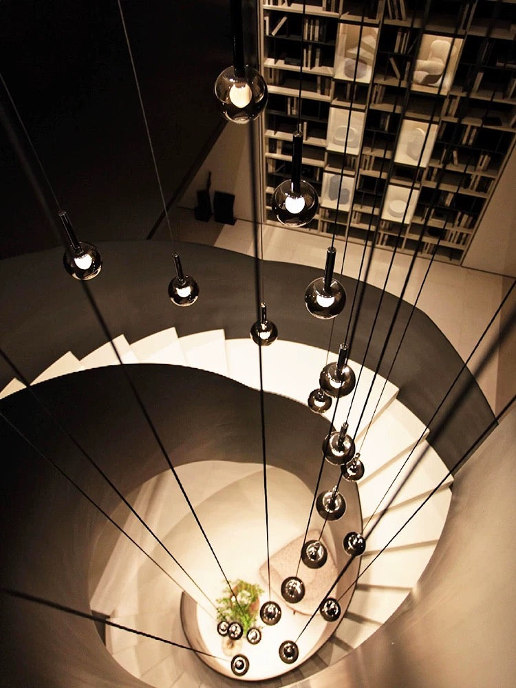 Modern Staircase Chandelier With Gradient Glass Globes