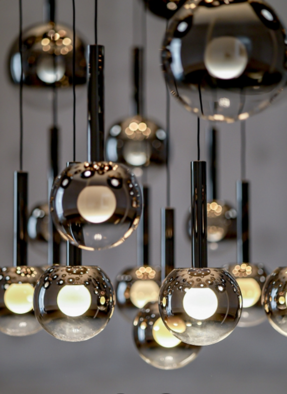Modern Staircase Chandelier With Gradient Glass Globes