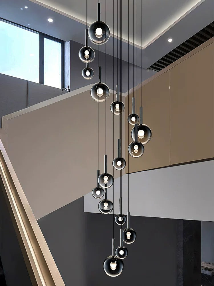 Modern Staircase Chandelier With Gradient Glass Globes
