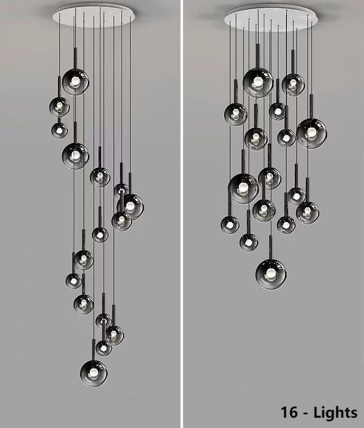 Modern Staircase Chandelier With Gradient Glass Globes