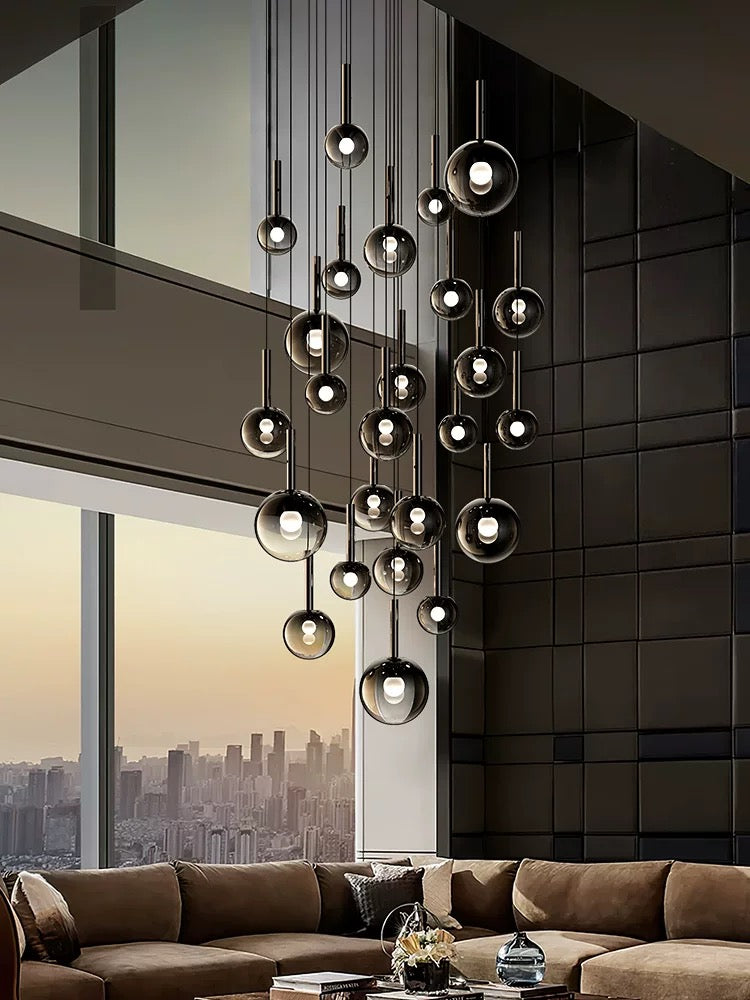Modern Staircase Chandelier With Gradient Glass Globes