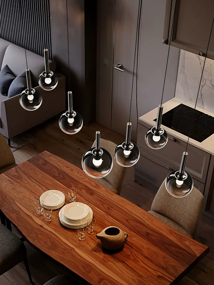 Modern Staircase Chandelier With Gradient Glass Globes