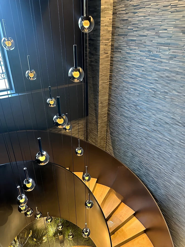 Modern Staircase Chandelier With Gradient Glass Globes