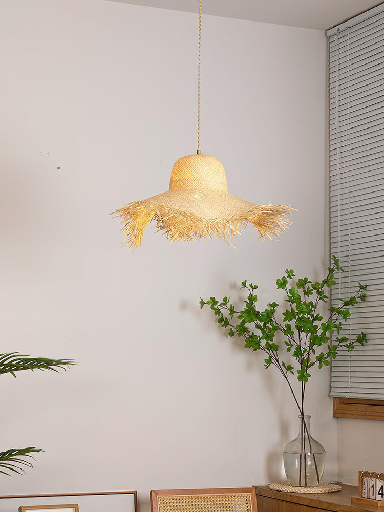 Rattan Straw Hat Pendant Light