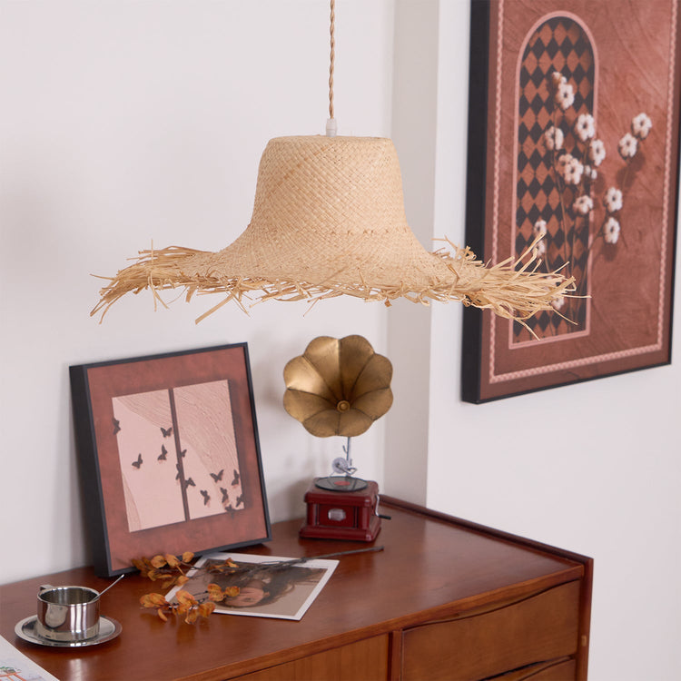 Rattan Straw Hat Pendant Light