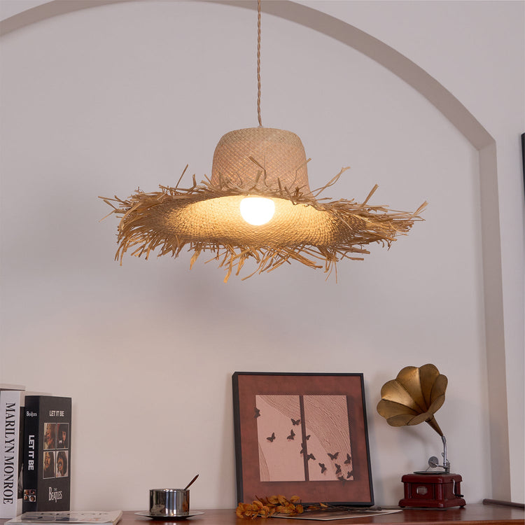Rattan Straw Hat Pendant Light