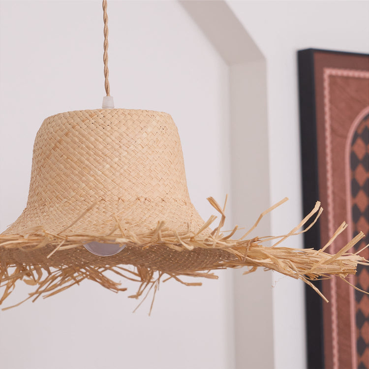 Rattan Straw Hat Pendant Light