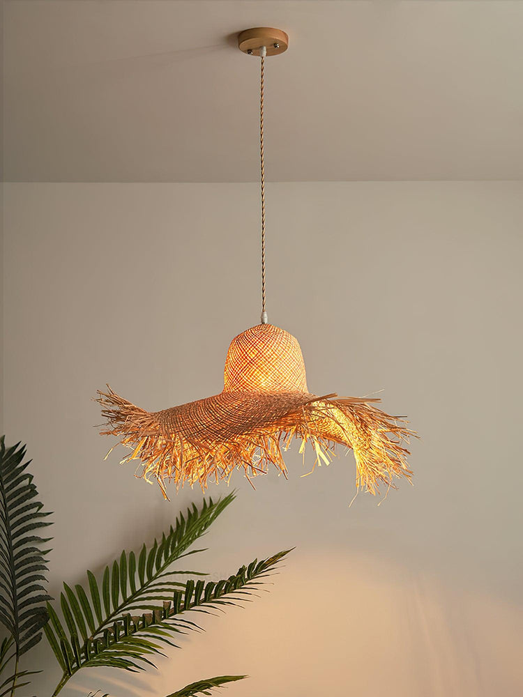 Rattan Straw Hat Pendant Light