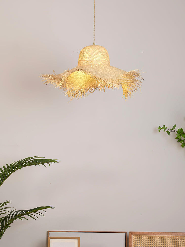 Rattan Straw Hat Pendant Light