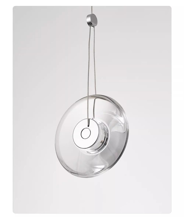 Modern minimalist luxury floating crystal chandelier | Minimalist artistic translucent disc design | Nordic style lighting fixture for living room, dining room, and staircase.