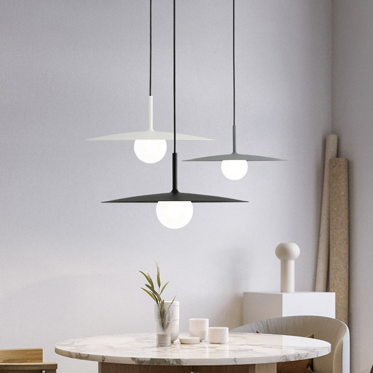 Modern Nordic Hanging Pendant Light with Milk Glass Shade - Single Bulb Ceiling Fixture in Black/Grey/White. 10/12.5 Width