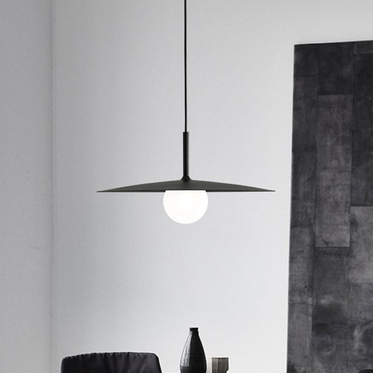 Modern Nordic Hanging Pendant Light with Milk Glass Shade - Single Bulb Ceiling Fixture in Black/Grey/White. 10/12.5 Width