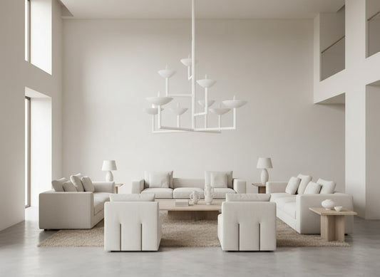 9 Cup Rectangular Chandelier with White Finish