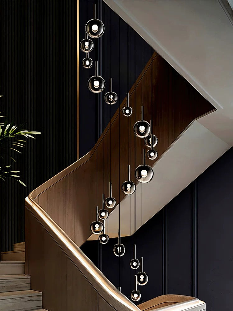 Modern Staircase Chandelier With Gradient Glass Globes