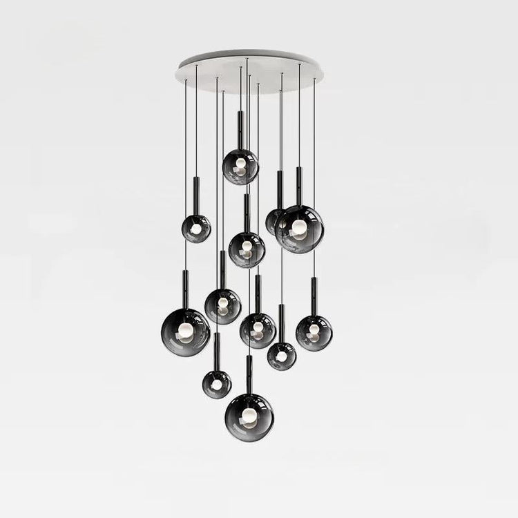 Modern Staircase Chandelier With Gradient Glass Globes