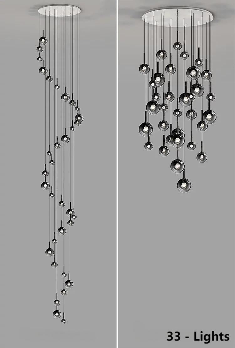 Modern Staircase Chandelier With Gradient Glass Globes