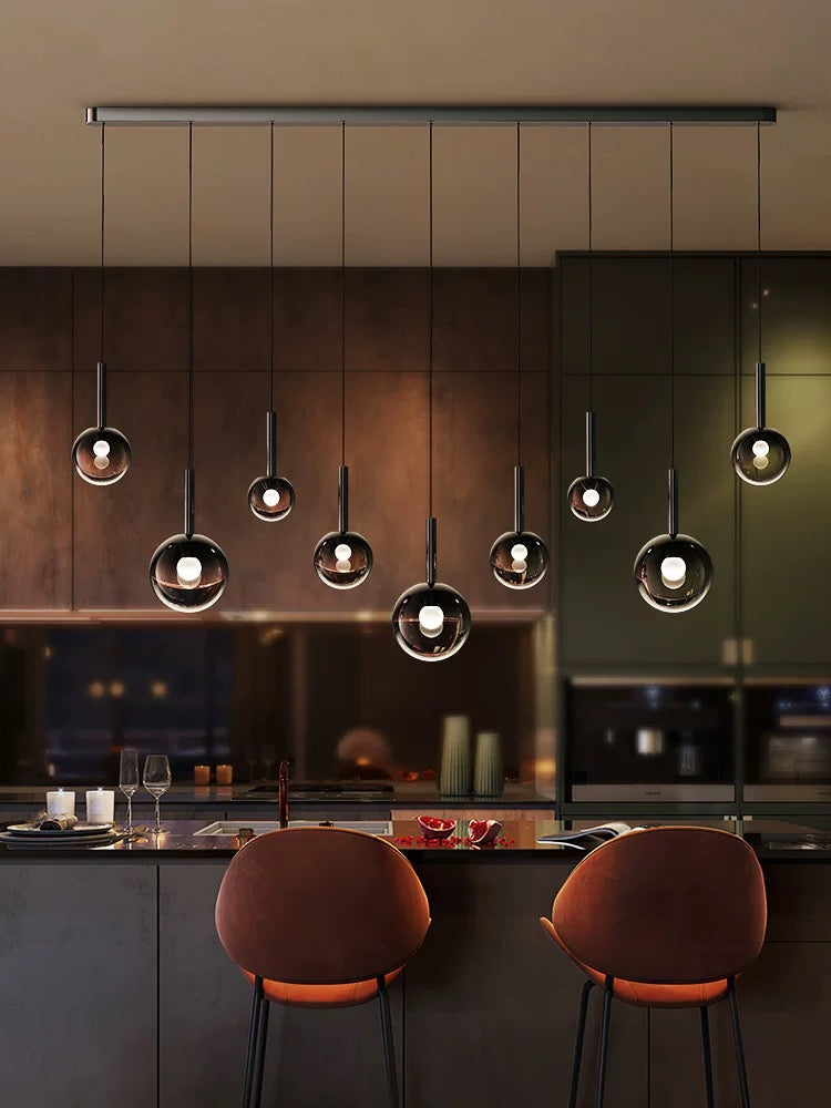 Modern Staircase Chandelier With Gradient Glass Globes