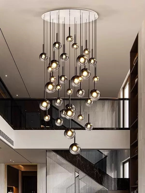 Modern Staircase Chandelier With Gradient Glass Globes