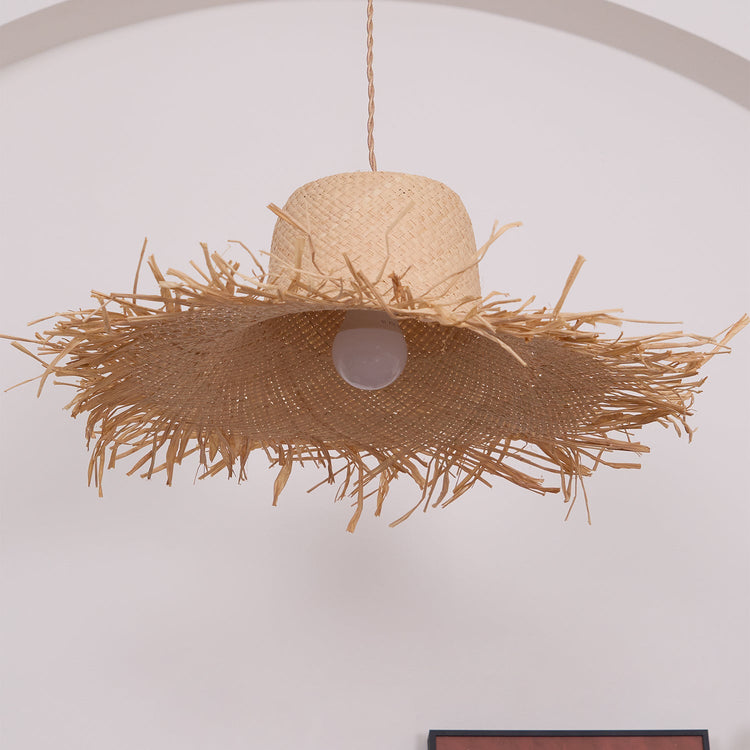 Rattan Straw Hat Pendant Light