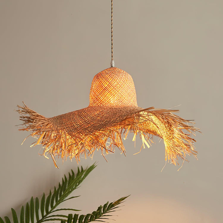 Rattan Straw Hat Pendant Light