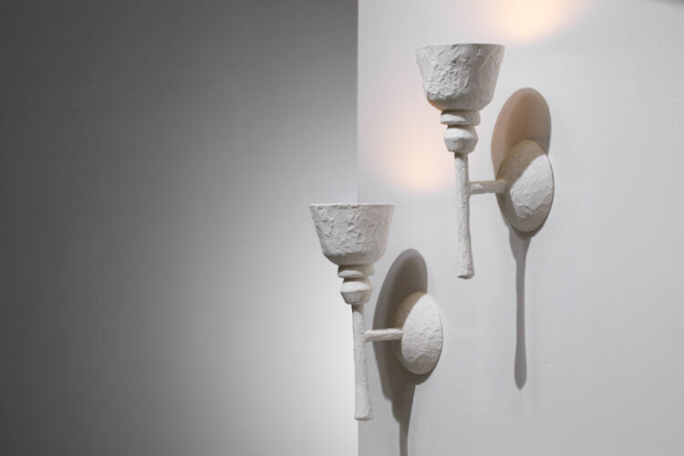 paire d’appliques en plâtre moderne dans le style de jean michel frank et diego giacometti